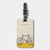 スタイリッシュ自転車イラストレーション赤面と黄色の名前 ラゲッジタグ (正面縦)