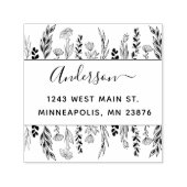 スタイリッシュ花と葉手描きカスタム住所 セルフインキングスタンプ (デザイン)