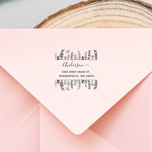 スタイリッシュ花と葉手描きカスタム住所 セルフインキングスタンプ