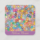 スタイリッシュ花エレガントL金ゴールド手書きスクリプト スクエア名刺 (正面)