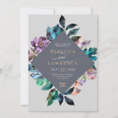 スタイリッシュ花模様灰色結婚式招待状 招待状 (正面)