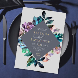 スタイリッシュ花模様灰色結婚式招待状 招待状