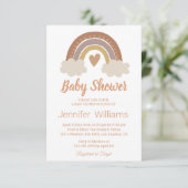 スタイリッシュ茶色かわいい虹のハート赤ちゃんシャワー 招待状 (スタンド正面)