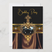 スタイリッシュ誕生日チョコ金ゴールドブラックハート 招待状 (正面)