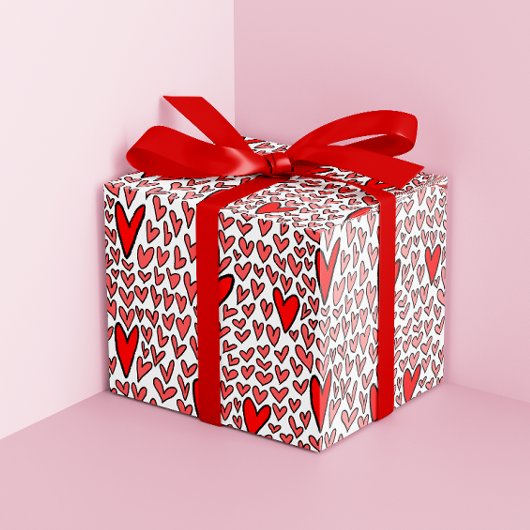 スタイリッシュ赤いハートパターンバレンタイン ラッピングペーパー