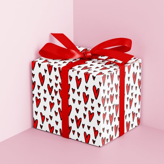 スタイリッシュ赤いハートパターンバレンタイン ラッピングペーパー