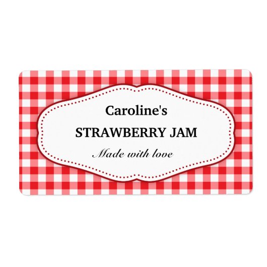 スタイリッシュ赤と白ジンガム缶詰瓶ラベル ラベル (正面)