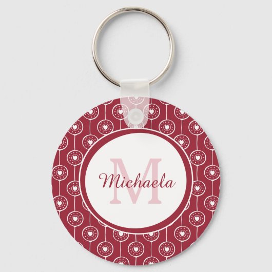 スタイリッシュ赤と白ハートモノグラム キーホルダー (正面)