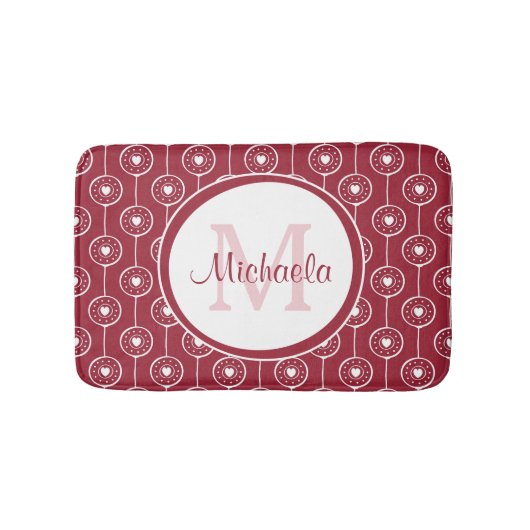スタイリッシュ赤と白ハートモノグラム バスマット (正面)