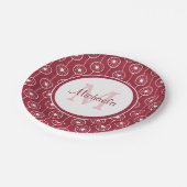 スタイリッシュ赤と白ハートモノグラム ペーパープレート (アングル)