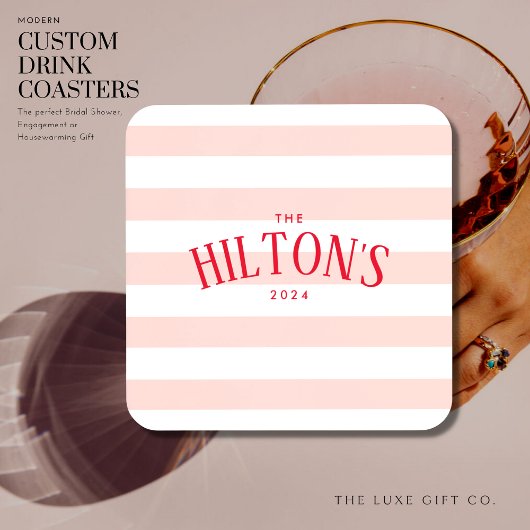 スタイリッシュ赤面と赤ブライダルシャワーストライプギフト コースター