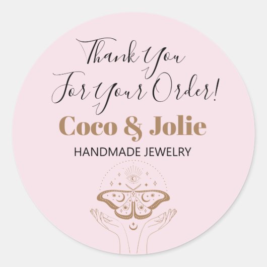 スタイリッシュ赤面カスタムピンク神秘的なロゴありがとう ラウンドシール (正面)