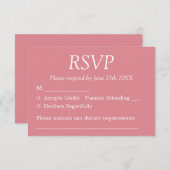 スタイリッシュ赤面ピンクウェディングRSVPカード 招待状 (正面/裏面)