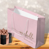 スタイリッシュ赤面ピンクシック金ゴールドモノグラムスクリプト ラージペーパーバッグ