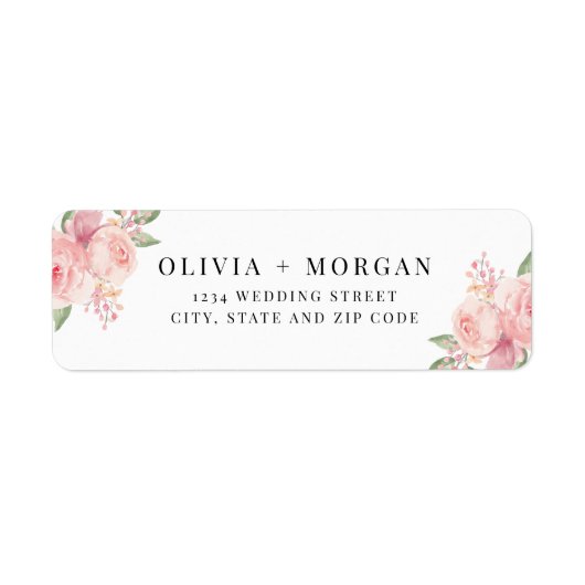 スタイリッシュ赤面ピンクフローラ結婚差出人住所 ラベル (正面)