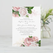 スタイリッシュ赤面ピンクヴィンテージバラ結婚フローラ 招待状 (スタンド正面)