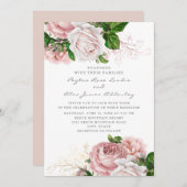 スタイリッシュ赤面ピンクヴィンテージバラ結婚フローラ 招待状 (正面/裏面)