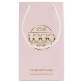 スタイリッシュ赤面ピンク企業の会社のロゴ スモールペーパーバッグ (裏面)