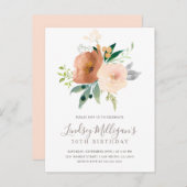 スタイリッシュ赤面モダンピンクパステルフローラ誕生日 インビテーションポストカード (正面/裏面)