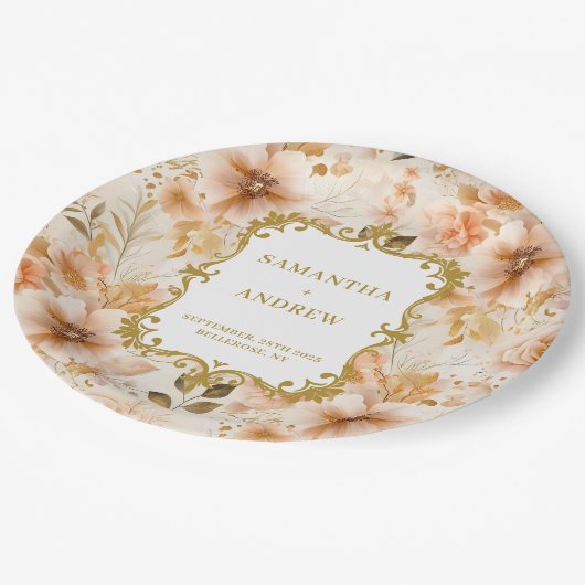 スタイリッシュ赤面結婚金ゴールド紙プレート ペーパープレート (アングル)