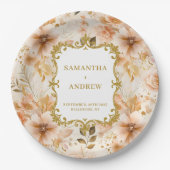 スタイリッシュ赤面結婚金ゴールド紙プレート ペーパープレート (正面)