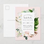 スタイリッシュ赤面&トロピカルグリーンブライダルシャワー インビテーションポストカード (正面/裏面)