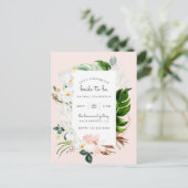 スタイリッシュ赤面&トロピカルグリーンブライダルシャワー インビテーションポストカード (スタンド正面)