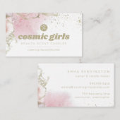 スタイリッシュ金ゴールドとピンクの水色抽象芸術 名刺 (正面/裏面)