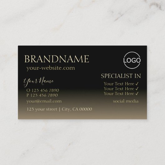 スタイリッシュ金ゴールドとブラックカッコいい鏡フォント（ロゴ付き） 名刺 (裏面)