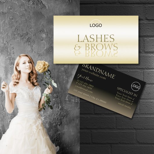 スタイリッシュ金ゴールドとブラックカッコいい鏡フォント（ロゴ付き） 名刺