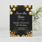 スタイリッシュ金ゴールドとブラック50番目の誕生日招待状 招待状 (スタンド正面)