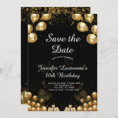 スタイリッシュ金ゴールドとブラック50番目の誕生日招待状 招待状 (正面/裏面)