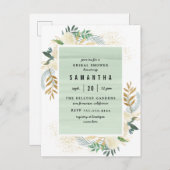 スタイリッシュ金ゴールドと水彩フローラブライダルシャワー インビテーションポストカード (正面/裏面)