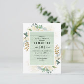 スタイリッシュ金ゴールドと水彩フローラブライダルシャワー インビテーションポストカード (スタンド正面)