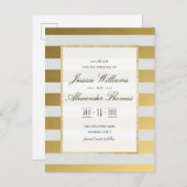 スタイリッシュ金ゴールドと白ストライプい結婚式日付を保存 案内ポストカード (正面/裏面)