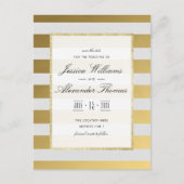 スタイリッシュ金ゴールドと白ストライプい結婚式日付を保存 案内ポストカード (正面)