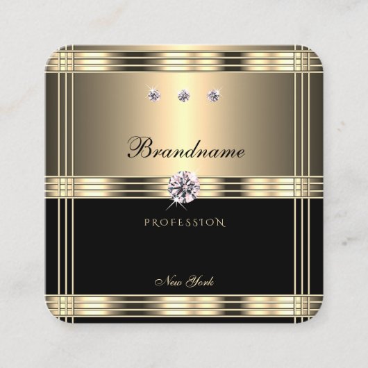 スタイリッシュ金ゴールドと黒のラきらめくイフェイクネストン スクエア名刺 (正面)