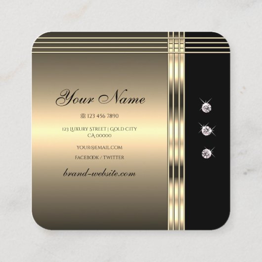 スタイリッシュ金ゴールドと黒のラきらめくイフェイクネストン スクエア名刺 (裏面)