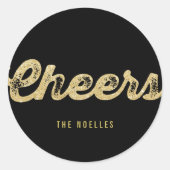 スタイリッシュ金ゴールドはっきりしたグリッター応援ニューイヤーホリデイ ラウンドシール (正面)