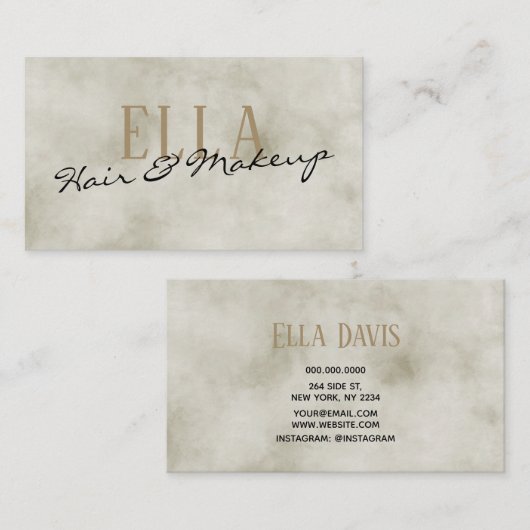 スタイリッシュ金ゴールドウォーターのヘアメイクアップ 名刺 (正面/裏面)