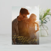 スタイリッシュ金ゴールドエレガントで最も幸せなクリスマス写真 箔シーズンカード (立ち正面)