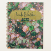 スタイリッシュ金ゴールドエレガントエメラルドグリーンモザイク プランナー手帳 (正面)