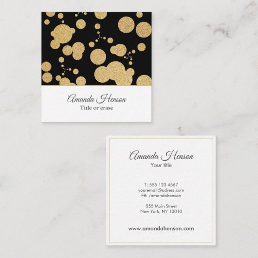 スタイリッシュ金ゴールドエレガントグリッター黒 スクエア名刺 (正面/裏面)