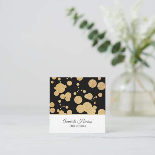 スタイリッシュ金ゴールドエレガントグリッター黒 スクエア名刺 (スタンド正面)