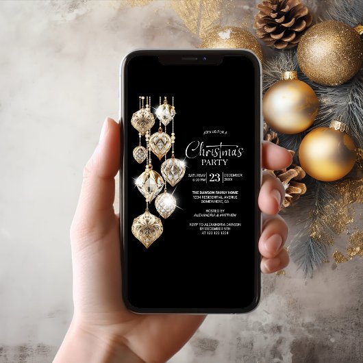 スタイリッシュ金ゴールドオーナメントクリスマスパーティの招待状 招待状
