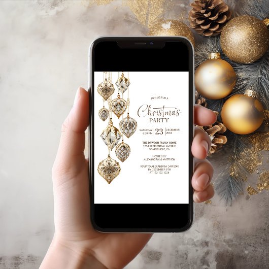 スタイリッシュ金ゴールドオーナメントクリスマスパーティの招待状 招待状