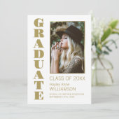 スタイリッシュ金ゴールドカスタム文字写真卒業 案内状 (スタンド正面)
