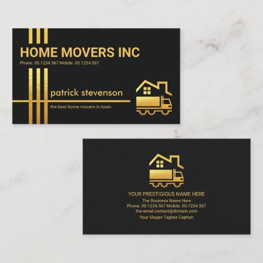 スタイリッシュ金ゴールドクロスラインズホーム引越し業者トラック 名刺 (正面/裏面)