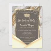 スタイリッシュ金ゴールドグリッターブラシ画卒業 招待状 (正面)