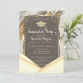 スタイリッシュ金ゴールドグリッターブラシ画卒業 招待状 (スタンド正面)